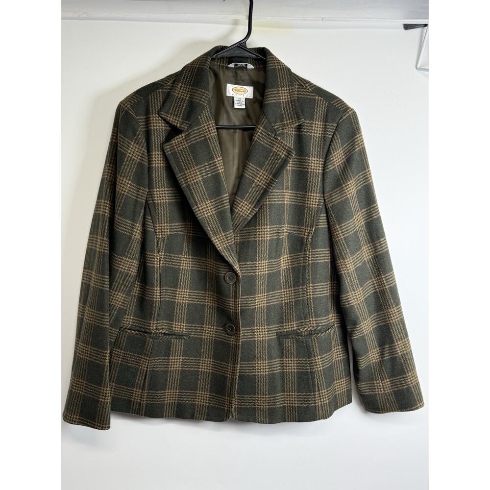 VTG Talbots women dk green plaid dark academia equestrian wool blend Blazer 16P